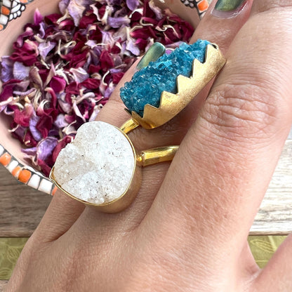 The Enache Set of 2 - Blue White Druzy Ring TheEnache