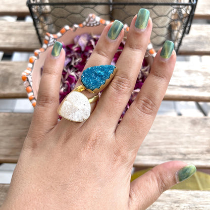 The Enache Set of 2 - Blue White Druzy Ring TheEnache