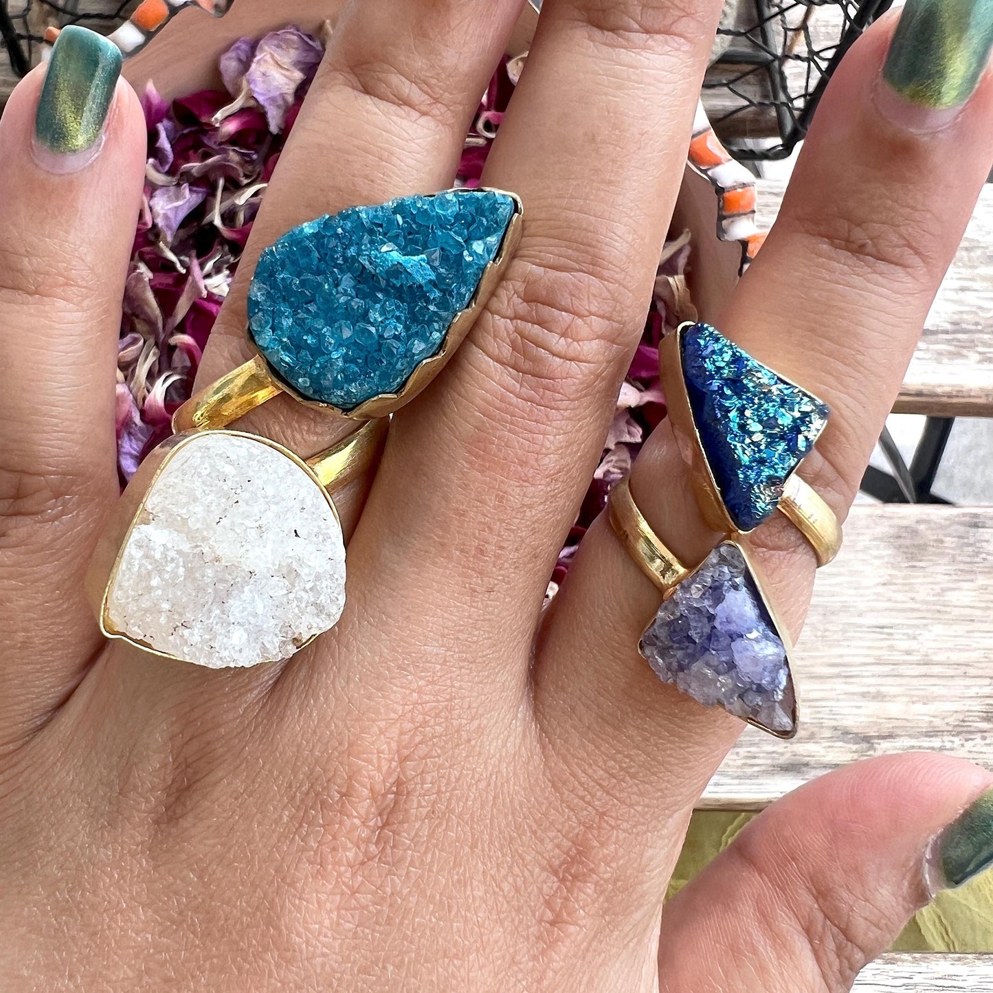 The Enache Set of 2 - Blue White Druzy Ring TheEnache