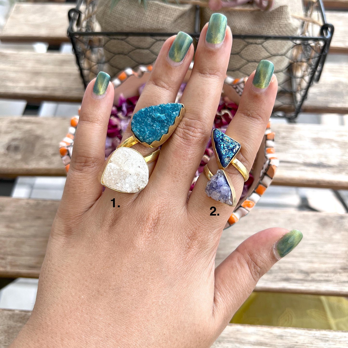 The Enache Set of 2 - Blue White Druzy Ring TheEnache
