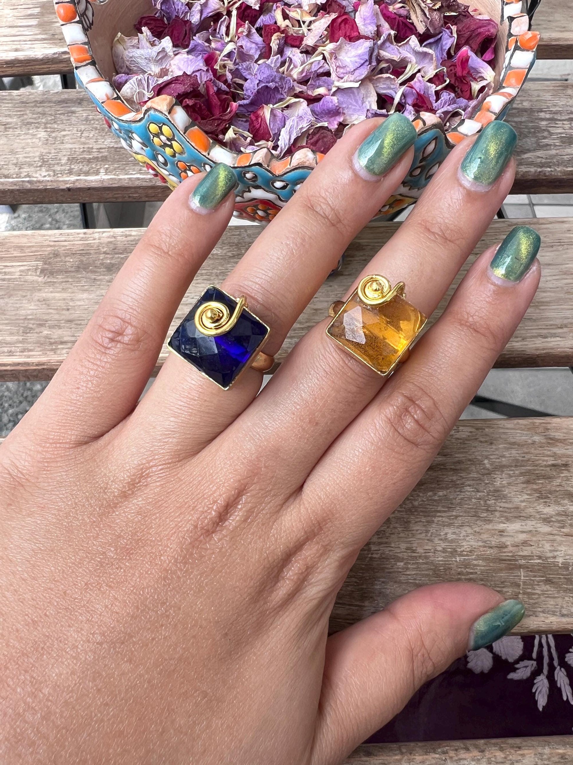 The Enache Set of 2 - Champagne and Blue Stacking Rings TheEnache