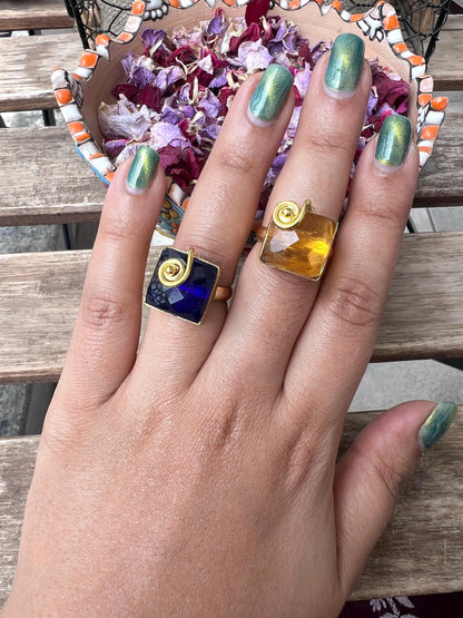 The Enache Set of 2 - Champagne and Blue Stacking Rings TheEnache