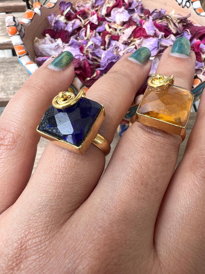 The Enache Set of 2 - Champagne and Blue Stacking Rings TheEnache