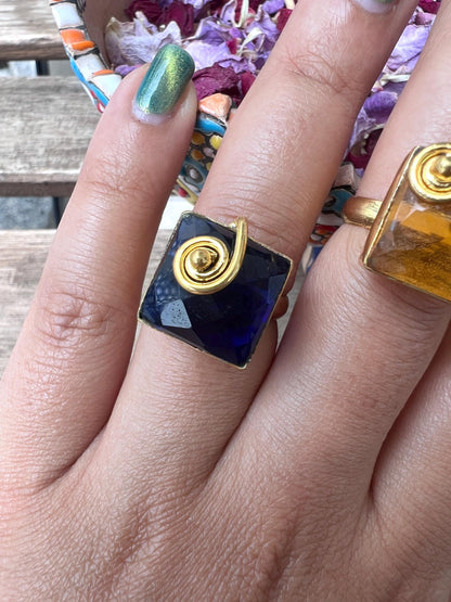 The Enache Set of 2 - Champagne and Blue Stacking Rings TheEnache