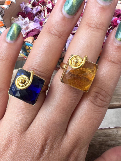 The Enache Set of 2 - Champagne and Blue Stacking Rings TheEnache