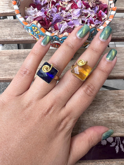 The Enache Set of 2 - Champagne and Blue Stacking Rings TheEnache