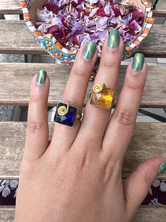 The Enache Set of 2 - Champagne and Blue Stacking Rings TheEnache