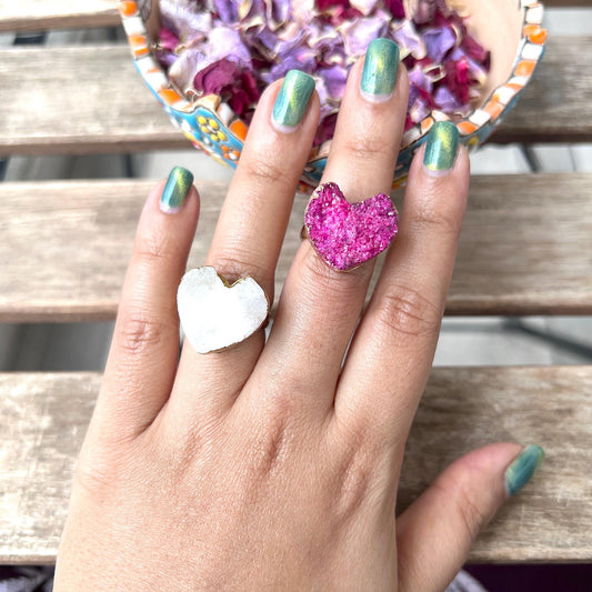 The Enache Set of 2 - Pink White Heart Ring TheEnache