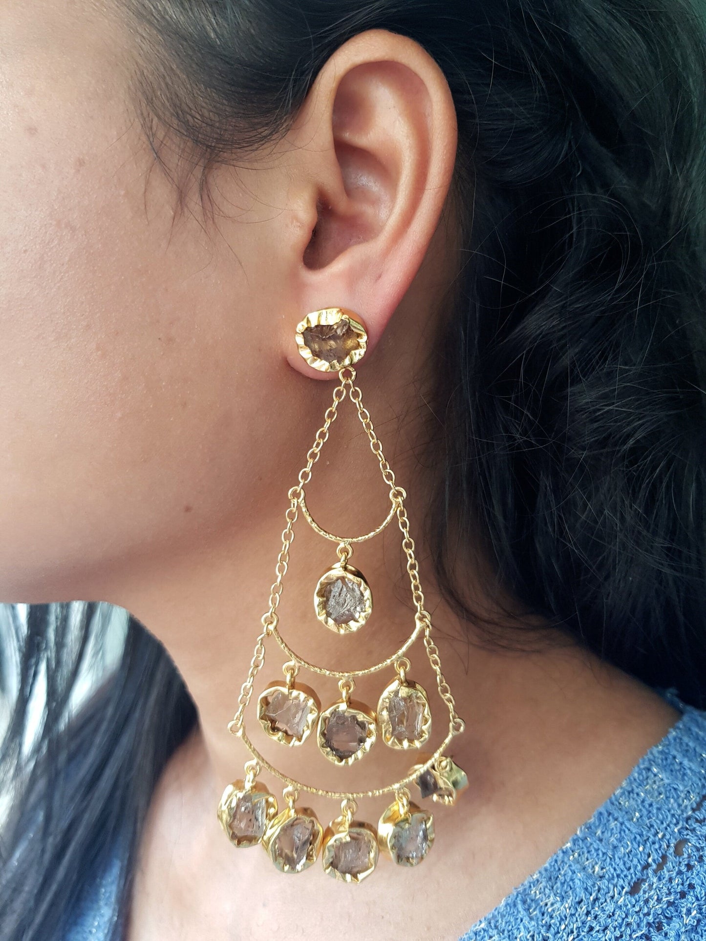 The Enache Smoky Quartz Chandelier Earrings TheEnache