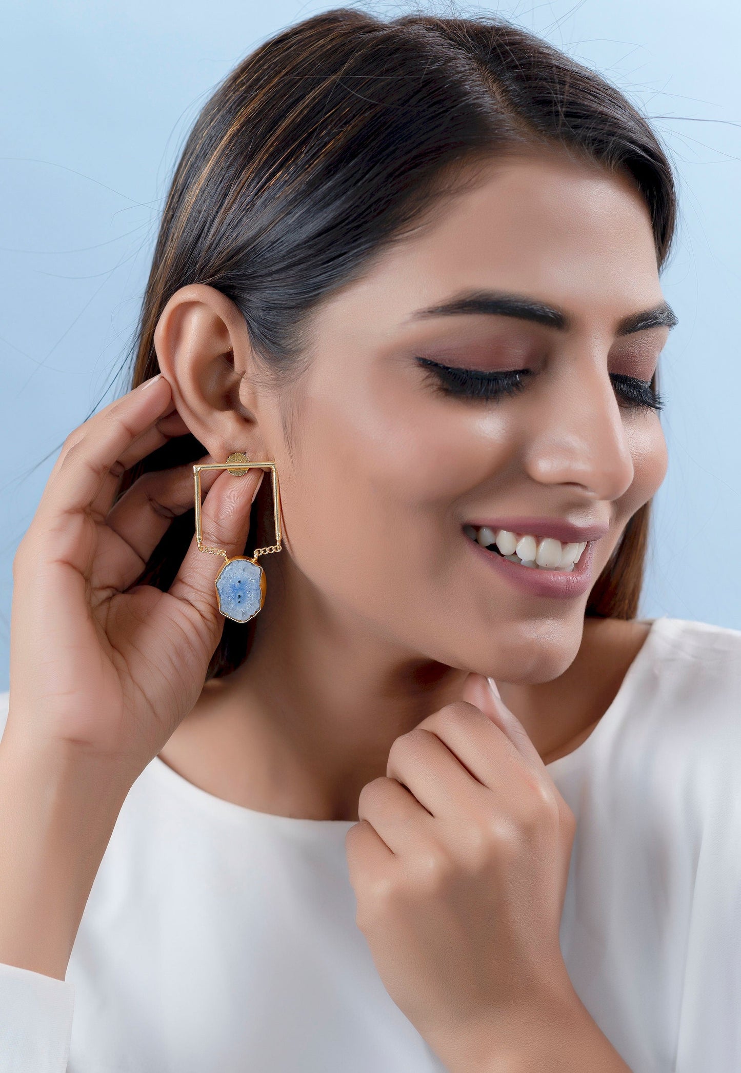 The Enache Square Brass Agate Earrings TheEnache
