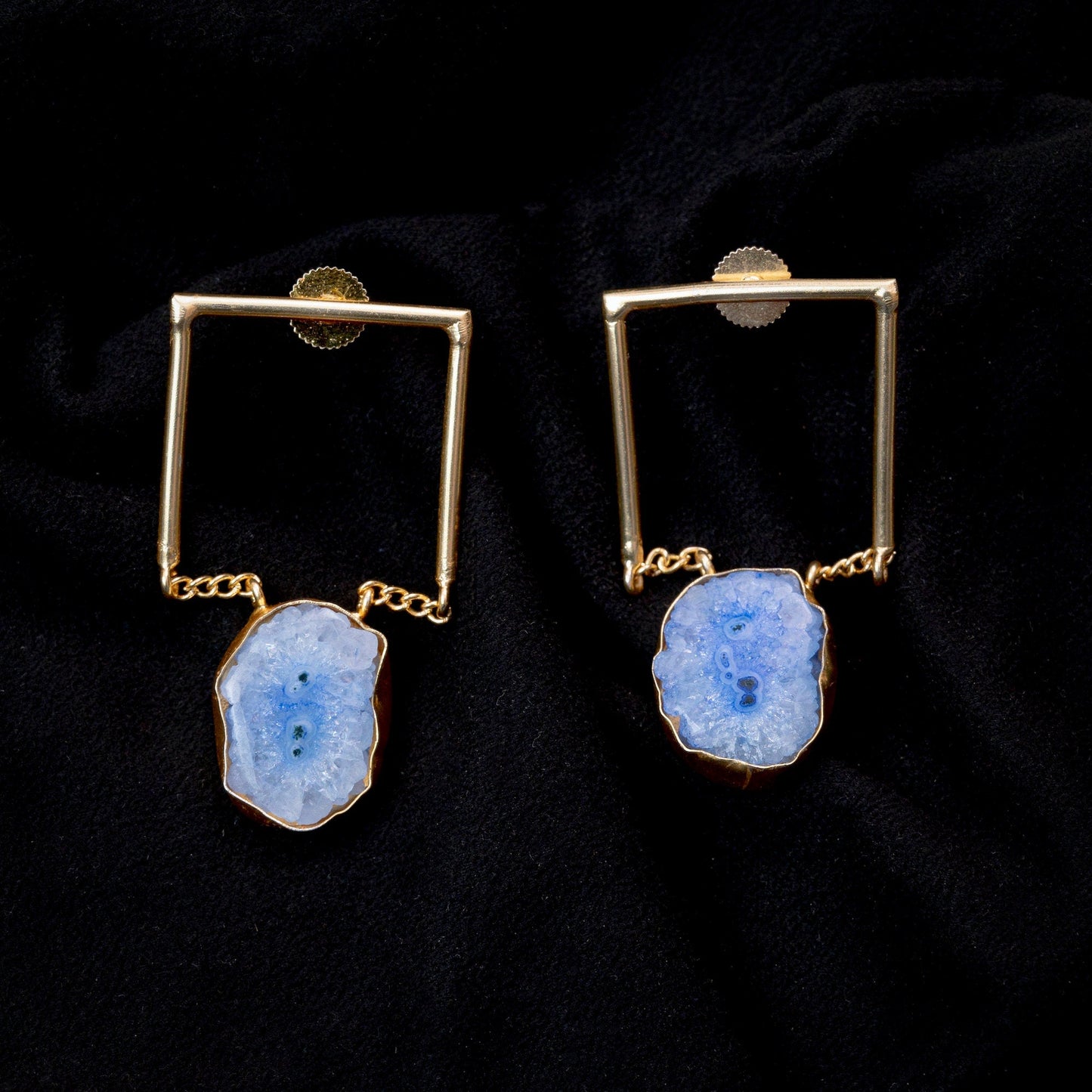 The Enache Square Brass Agate Earrings TheEnache