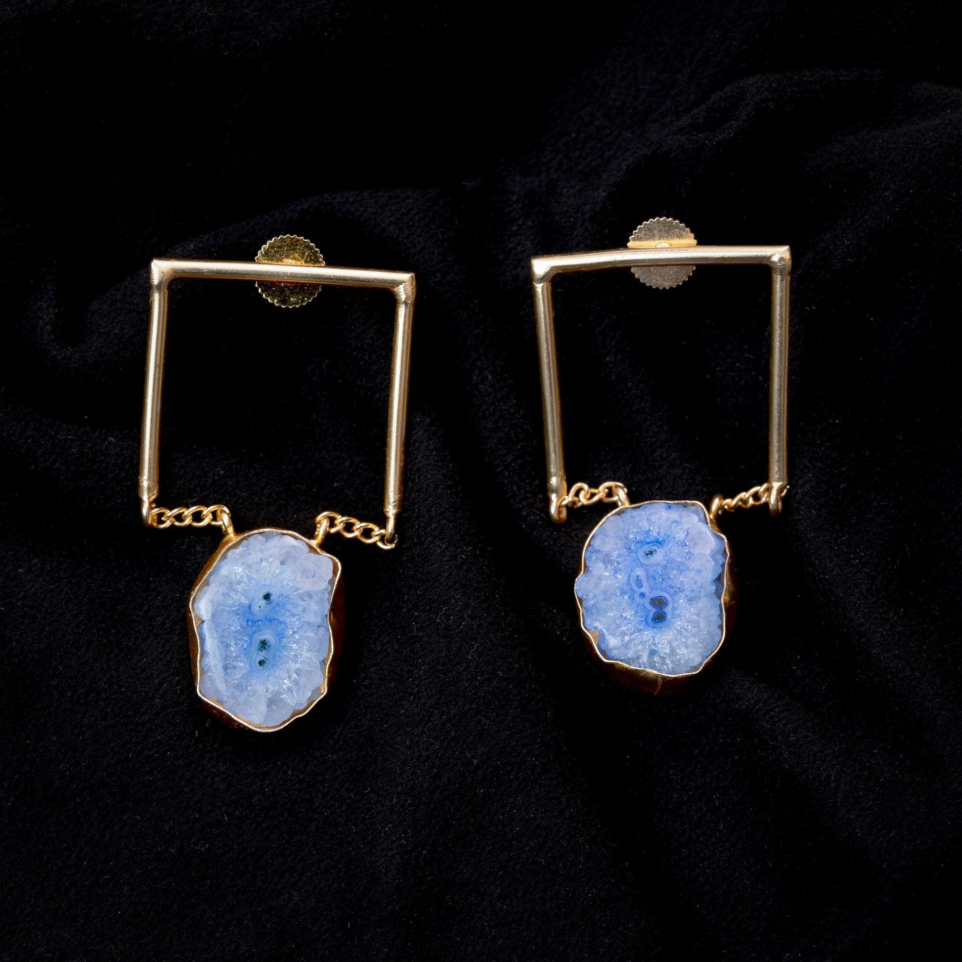 The Enache Square Brass Agate Earrings TheEnache