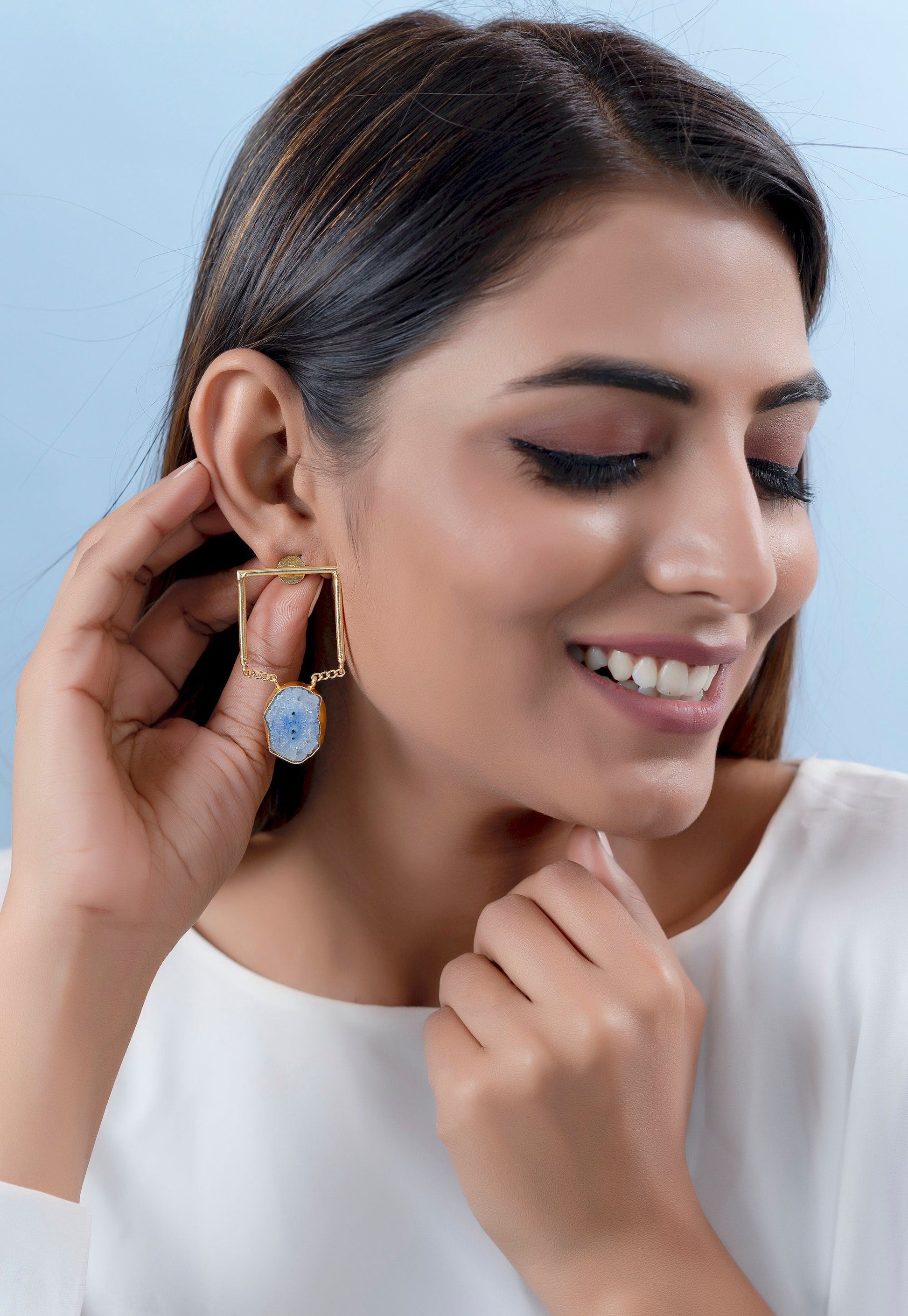 The Enache Square Brass Agate Earrings TheEnache