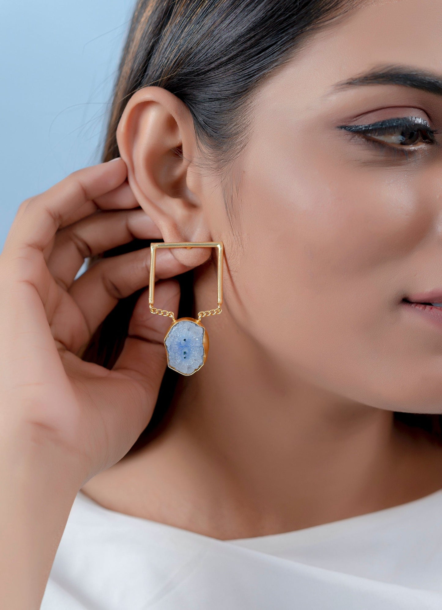 The Enache Square Brass Agate Earrings TheEnache