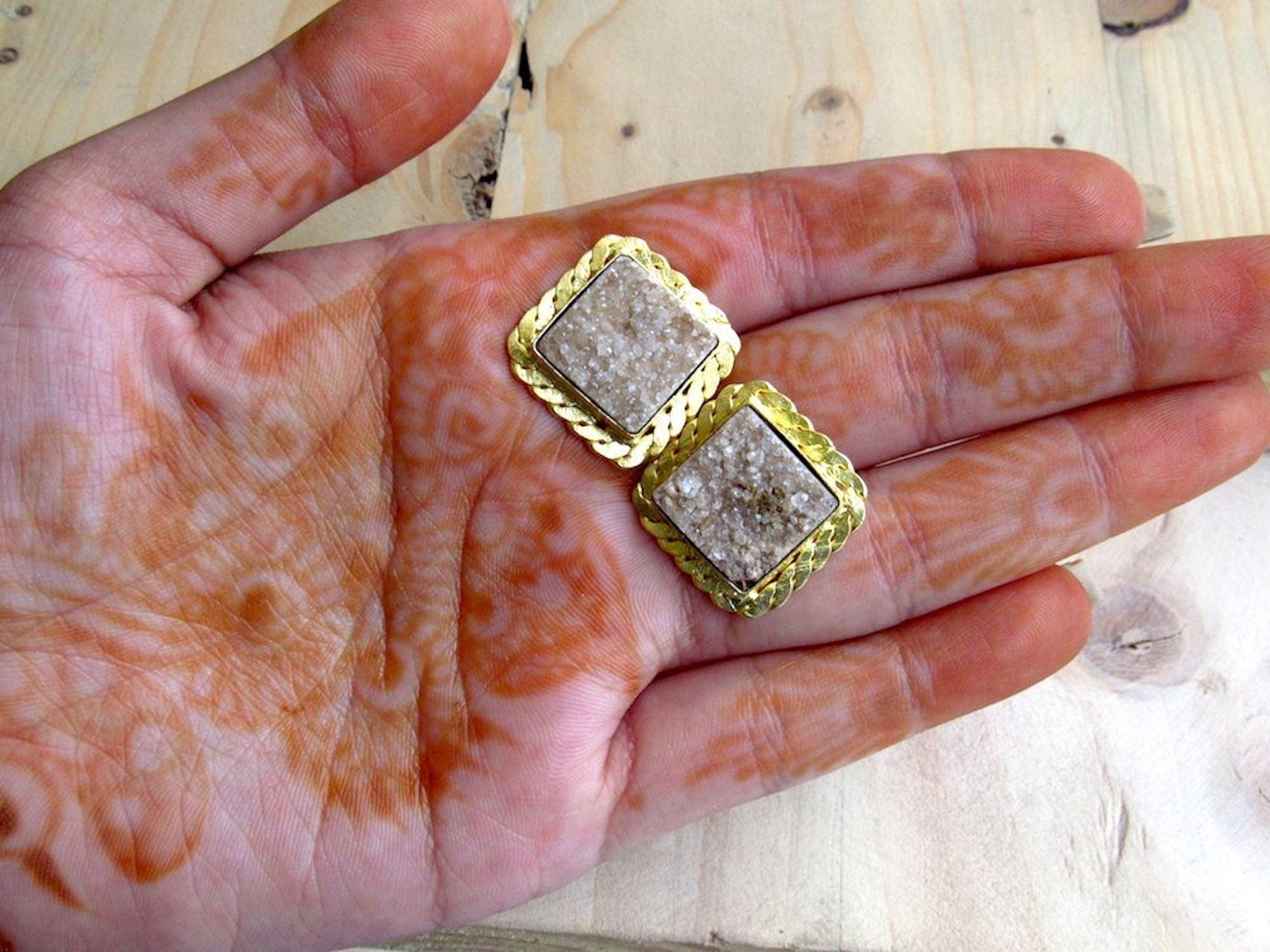 The Enache Square Brown Druzy Studs TheEnache