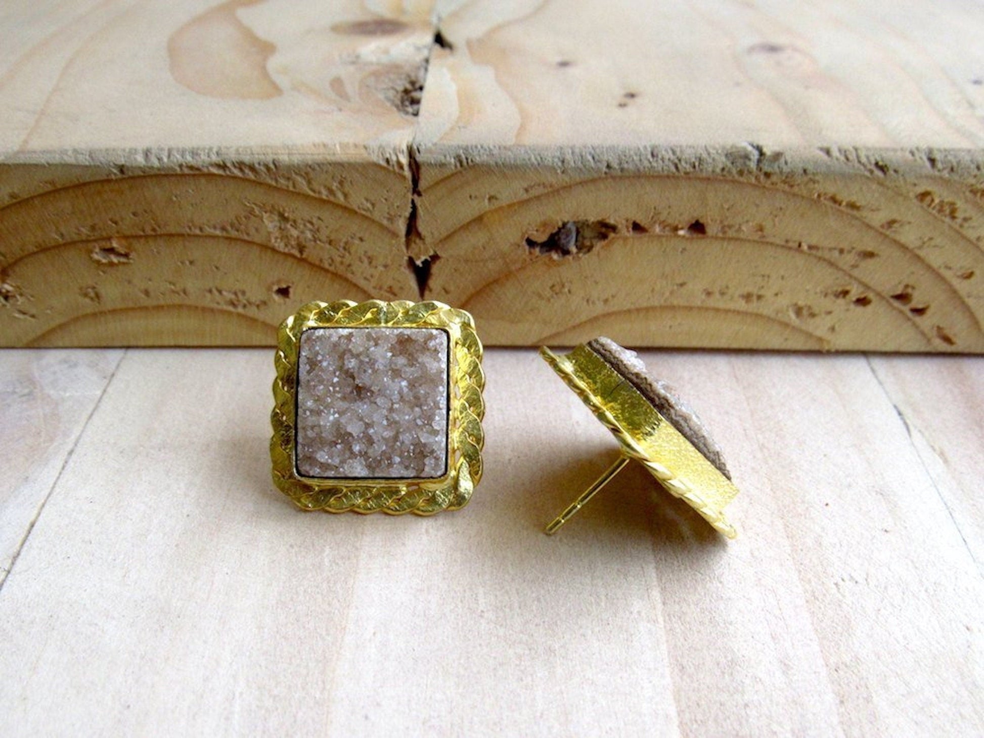 The Enache Square Brown Druzy Studs TheEnache