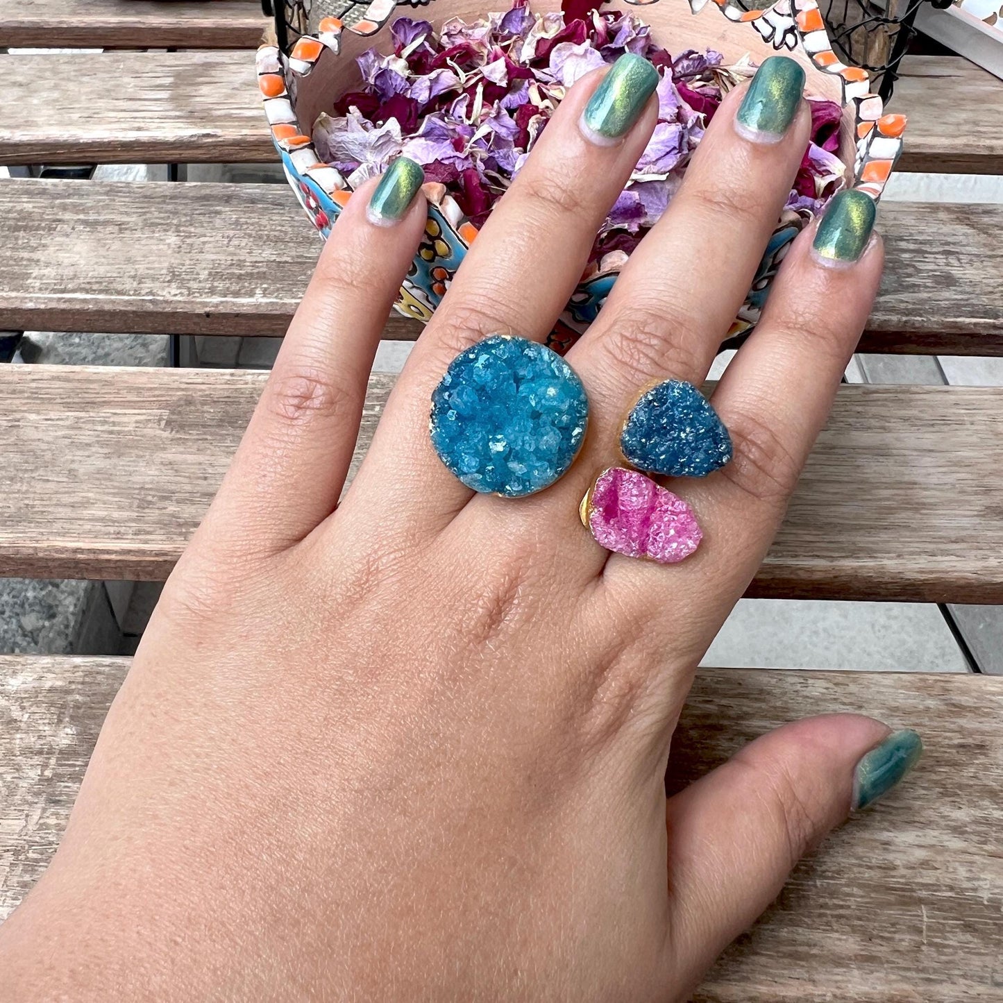 The Enache Teal Druzy Agate Ring TheEnache