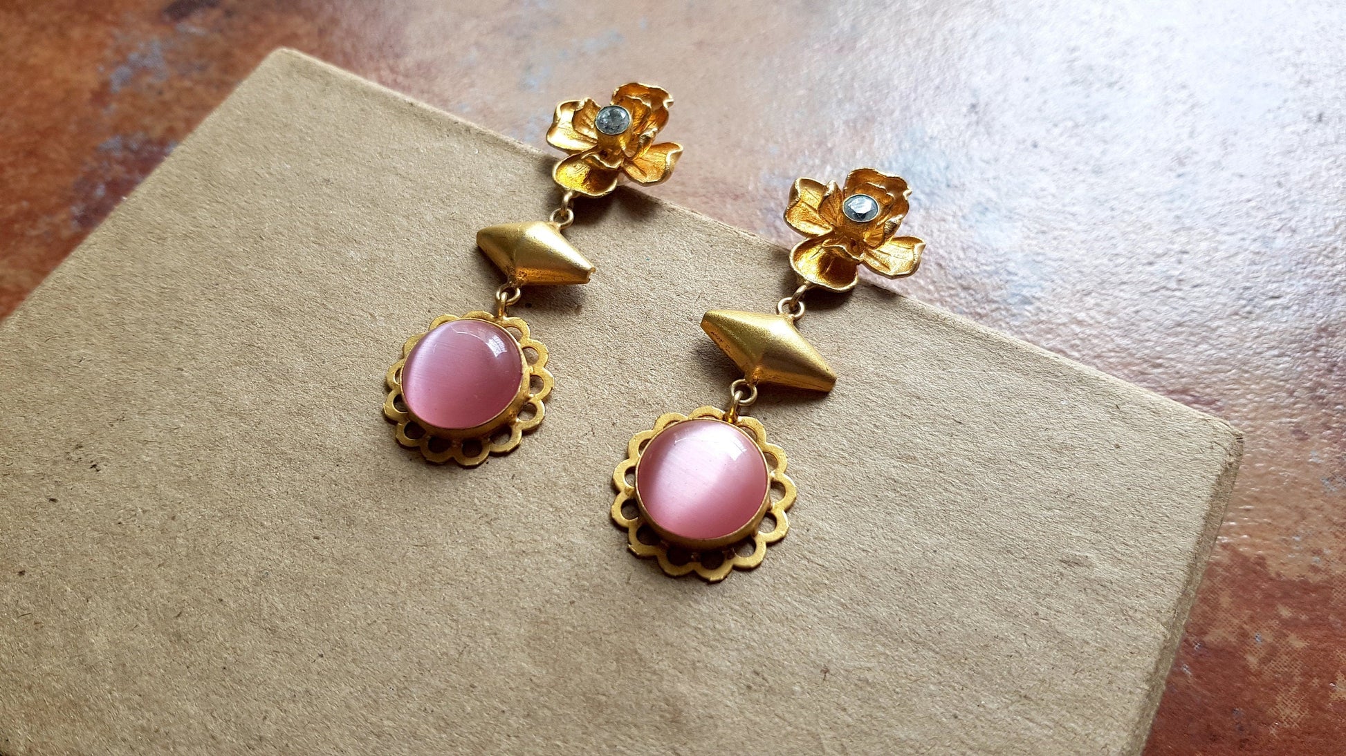 The Enache Tiger's Eye Pink Druzy Earrings TheEnache