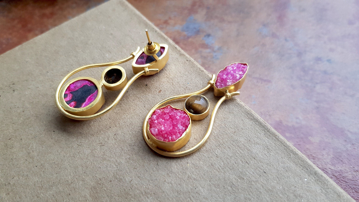 The Enache Tiger's Eye Pink Druzy Earrings TheEnache