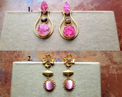 The Enache Tiger's Eye Pink Druzy Earrings TheEnache