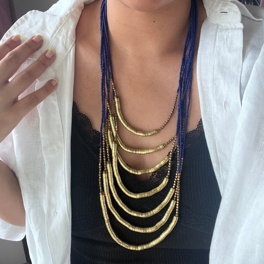 The Enache Turquoise Blue & Gold Multi-Strand Beaded Statement Necklace – Bold Boho Jewelry TheEnache