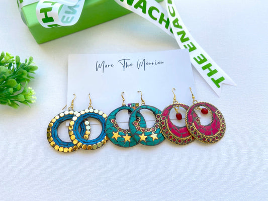 The Enache Turquoise & Coral Boho Earrings Set TheEnache