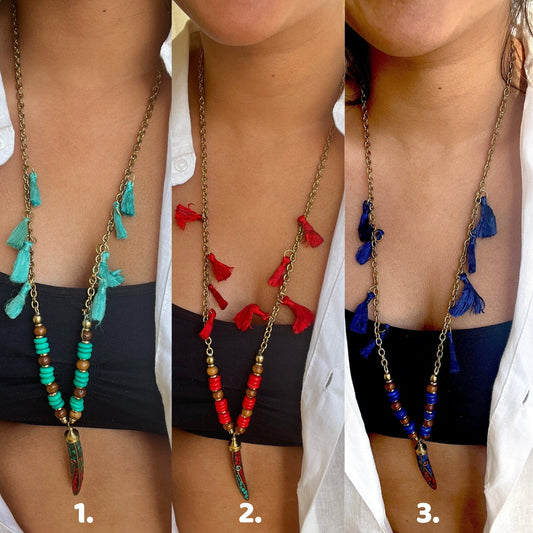 The Enache Turquoise Tassel Charm Necklace TheEnache