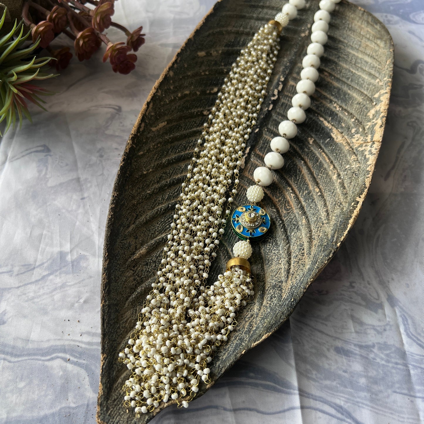 The Enache White Kundan Long Beaded Chunky Necklace TheEnache