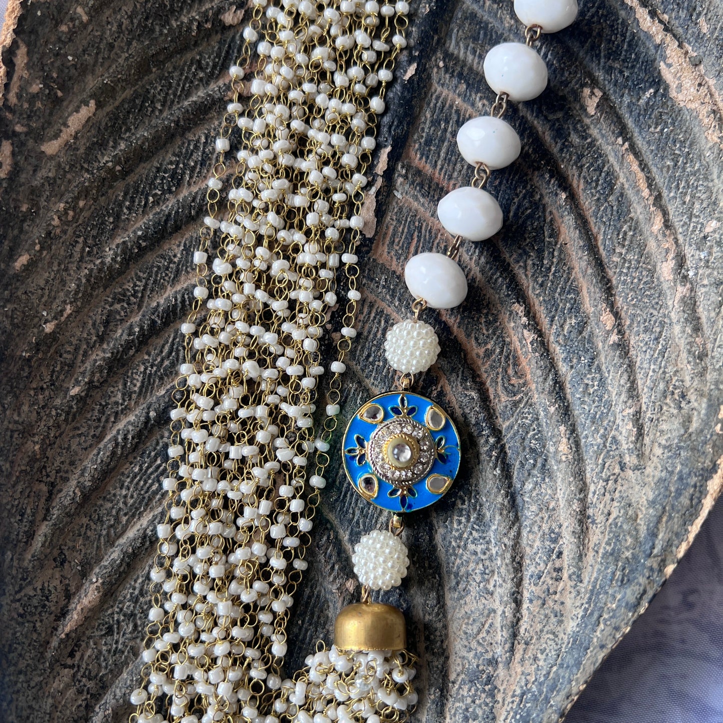 The Enache White Kundan Long Beaded Chunky Necklace TheEnache