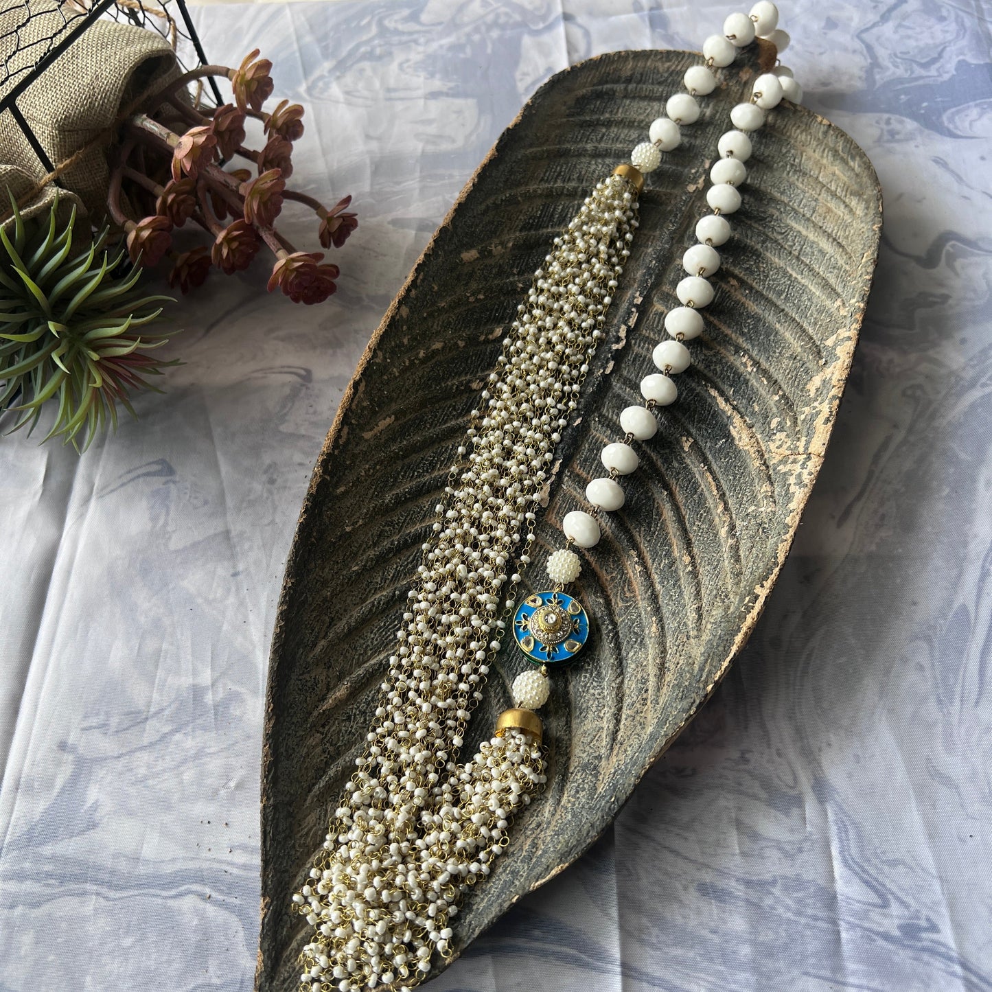 The Enache White Kundan Long Beaded Chunky Necklace TheEnache