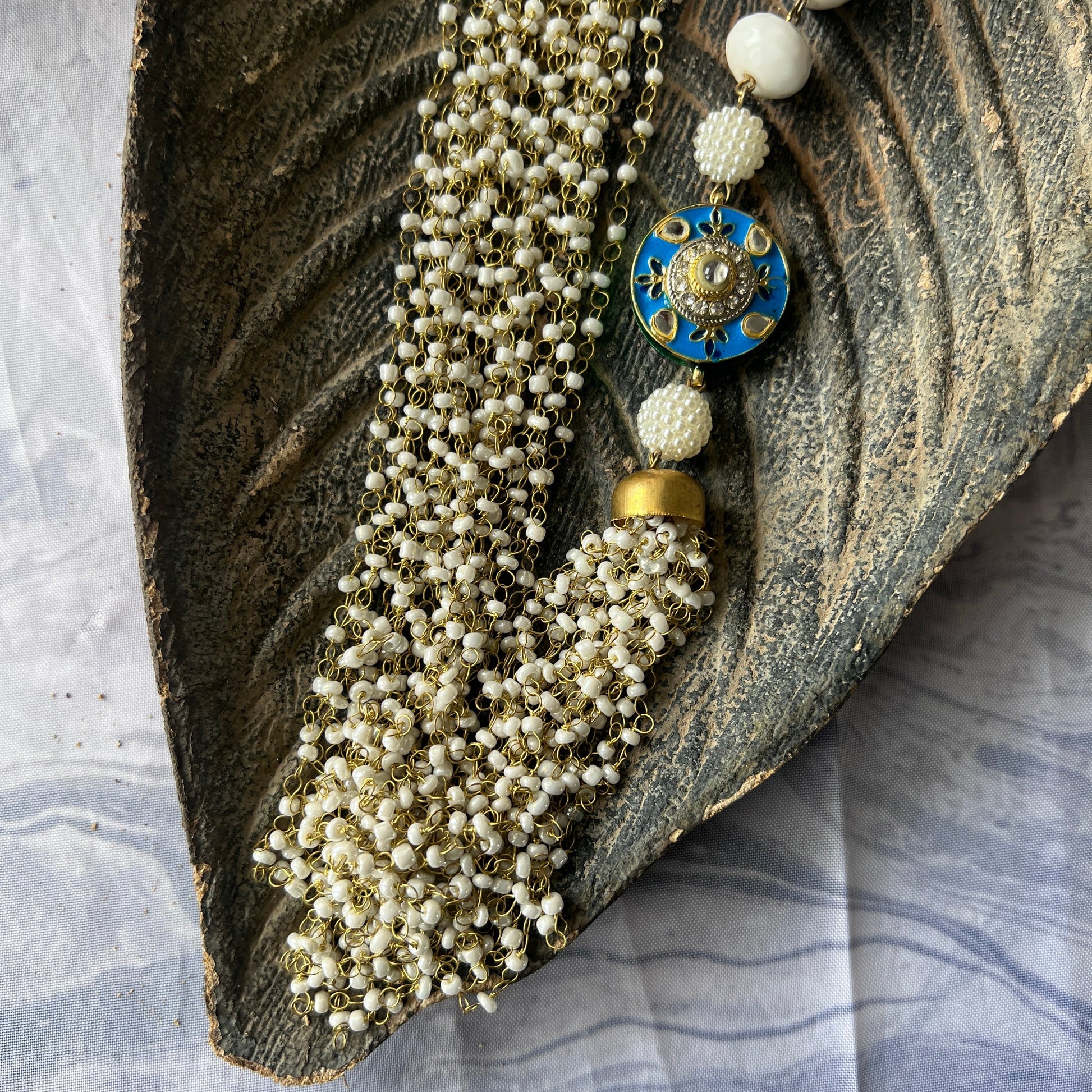 The Enache White Kundan Long Beaded Chunky Necklace TheEnache