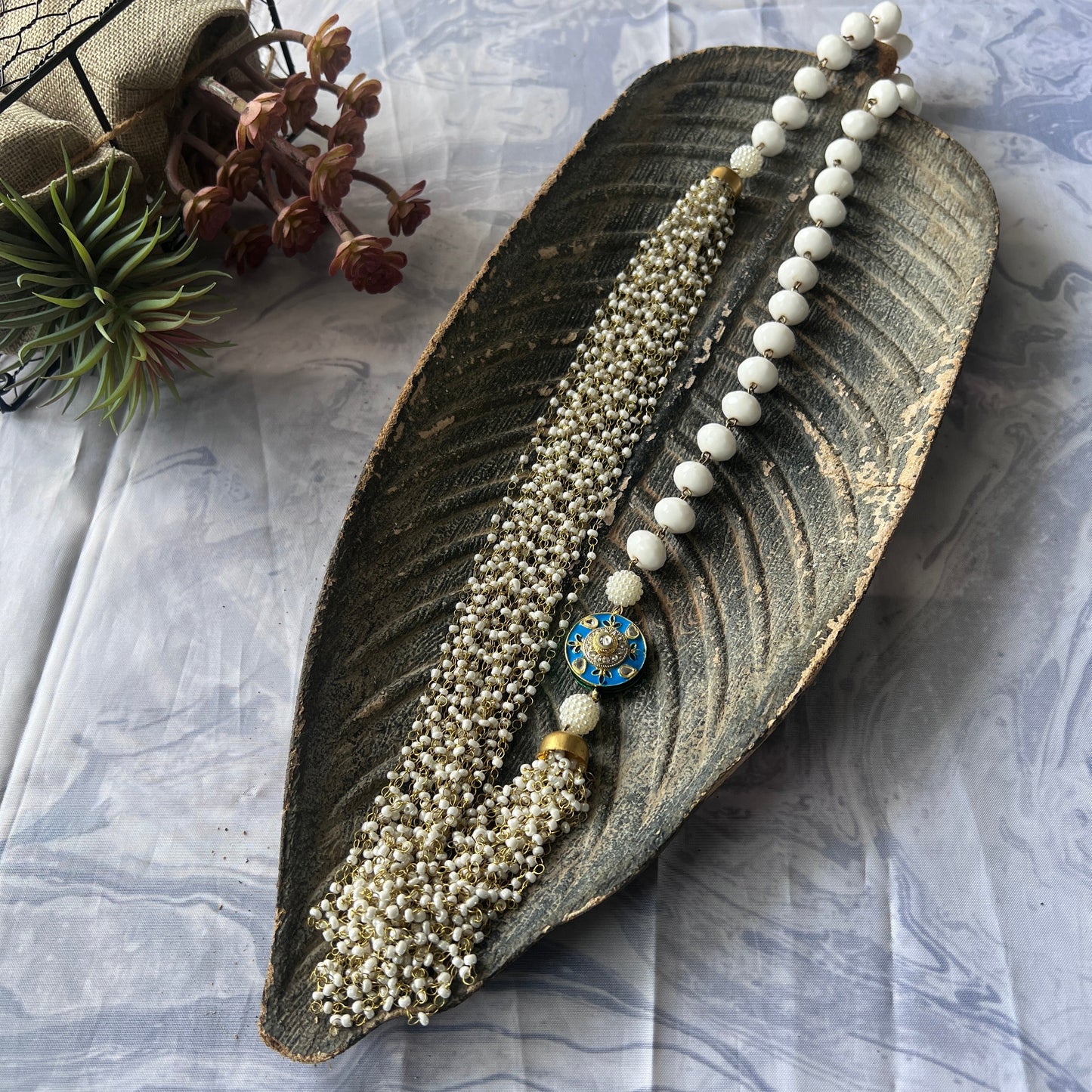 The Enache White Kundan Long Beaded Chunky Necklace TheEnache