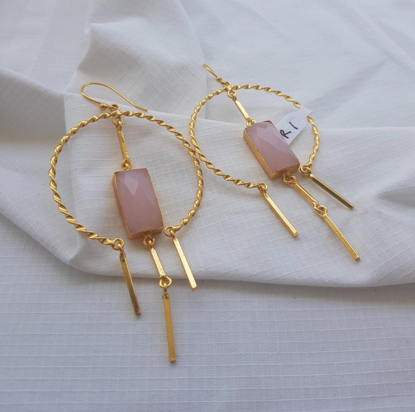 The Enache Wire Wrapped Pink Rose Quartz Hoop Earrings TheEnache