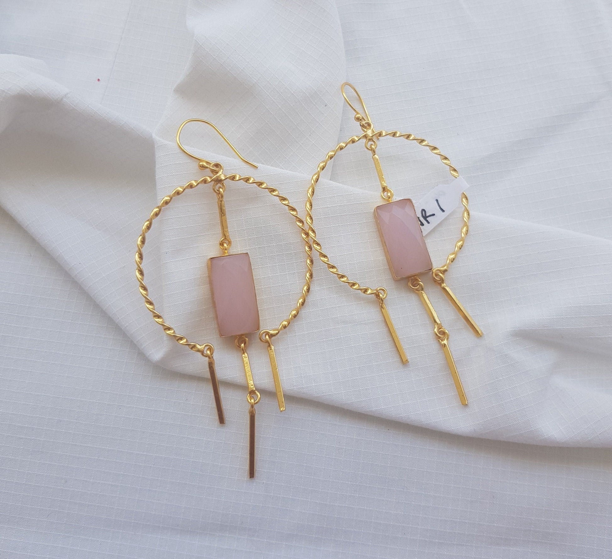 The Enache Wire Wrapped Pink Rose Quartz Hoop Earrings TheEnache