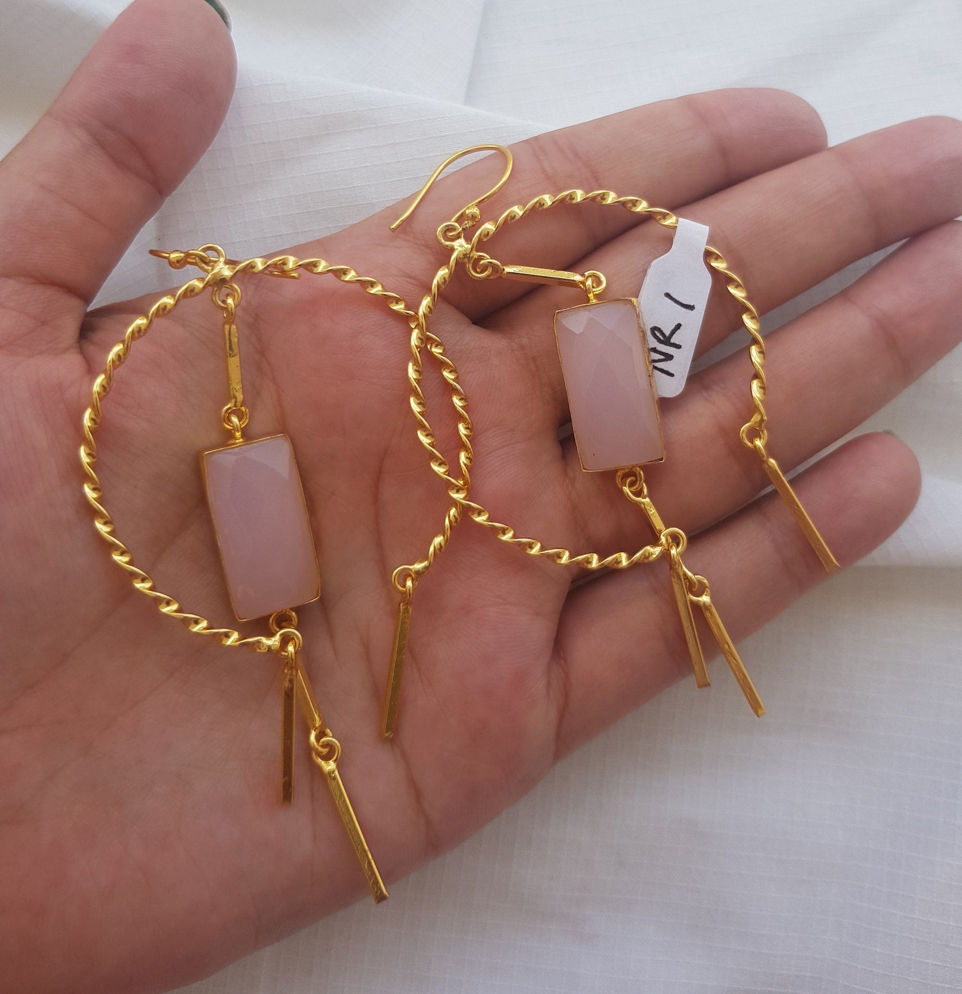 The Enache Wire Wrapped Pink Rose Quartz Hoop Earrings TheEnache