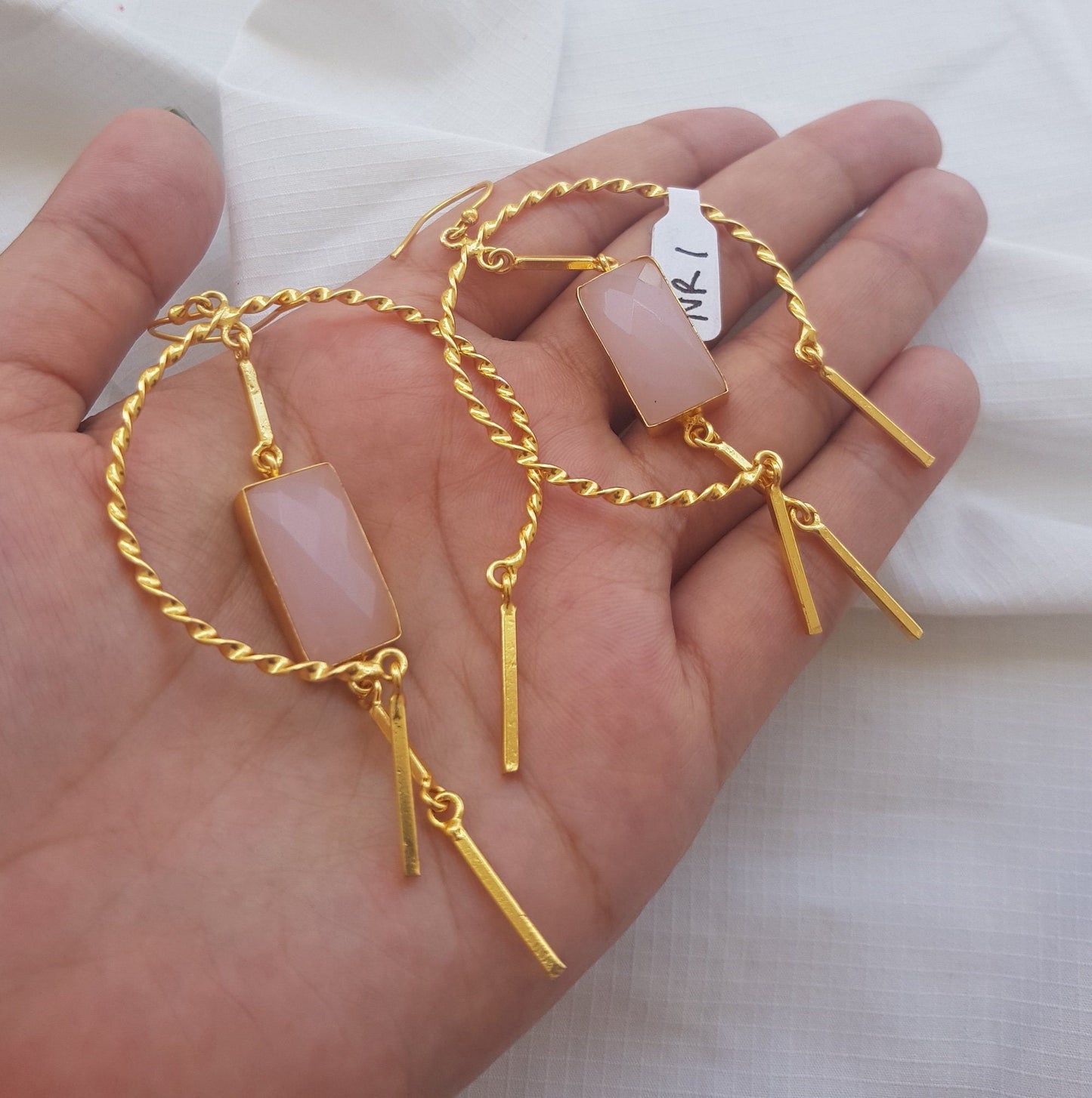 The Enache Wire Wrapped Pink Rose Quartz Hoop Earrings TheEnache