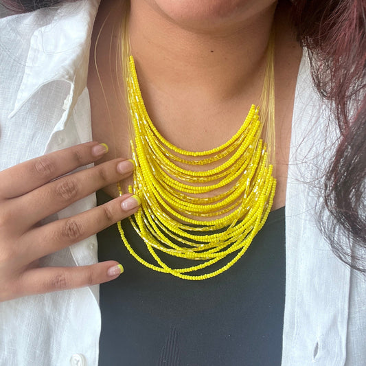 The Enache Yellow Chunky Multi-Strand Beaded Necklace – Boho Indian Statement Jewelry TheEnache